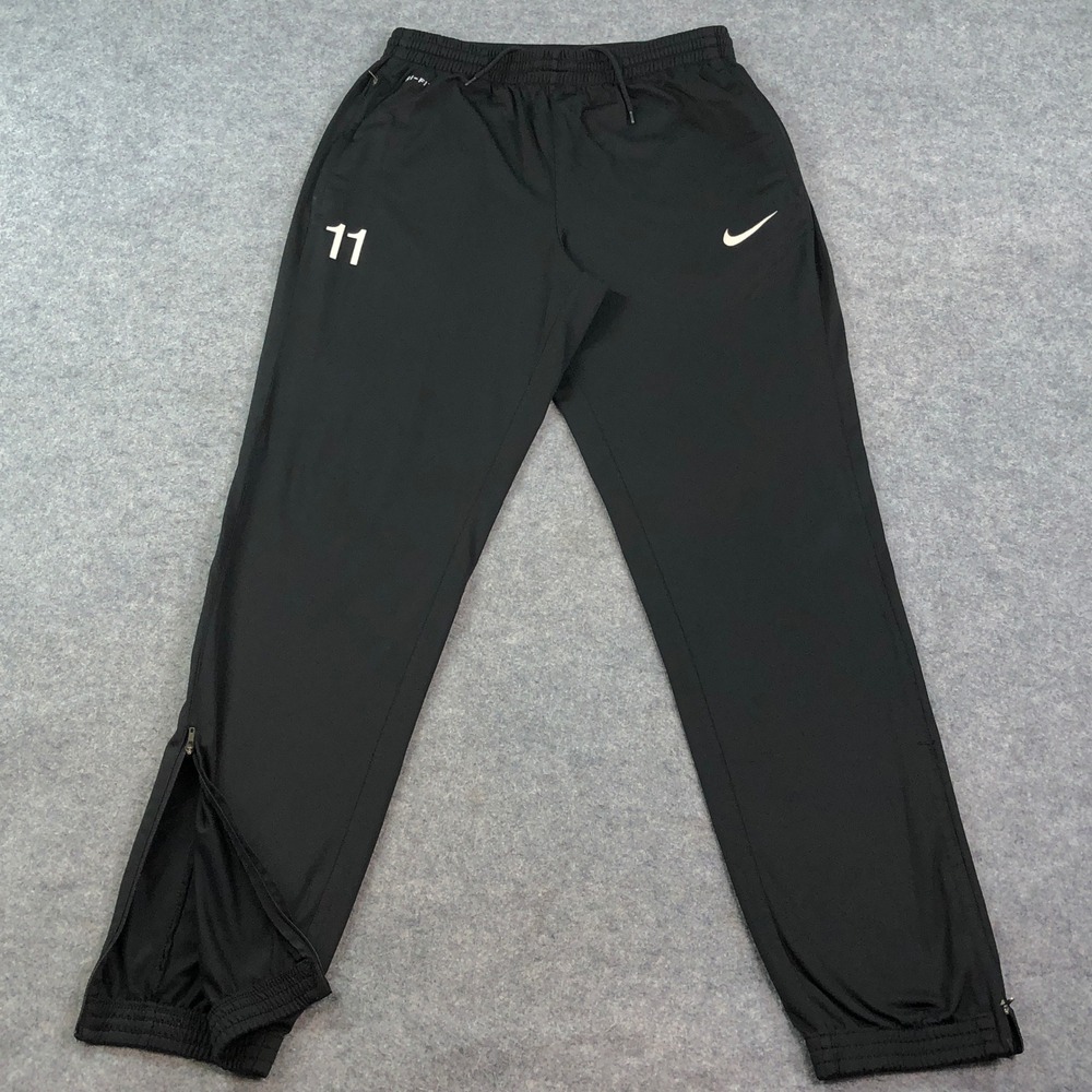 Nike Mens Track Pants M Dri-FIT Zipper Pockets Cuffs Black #11 Drawstring Gym